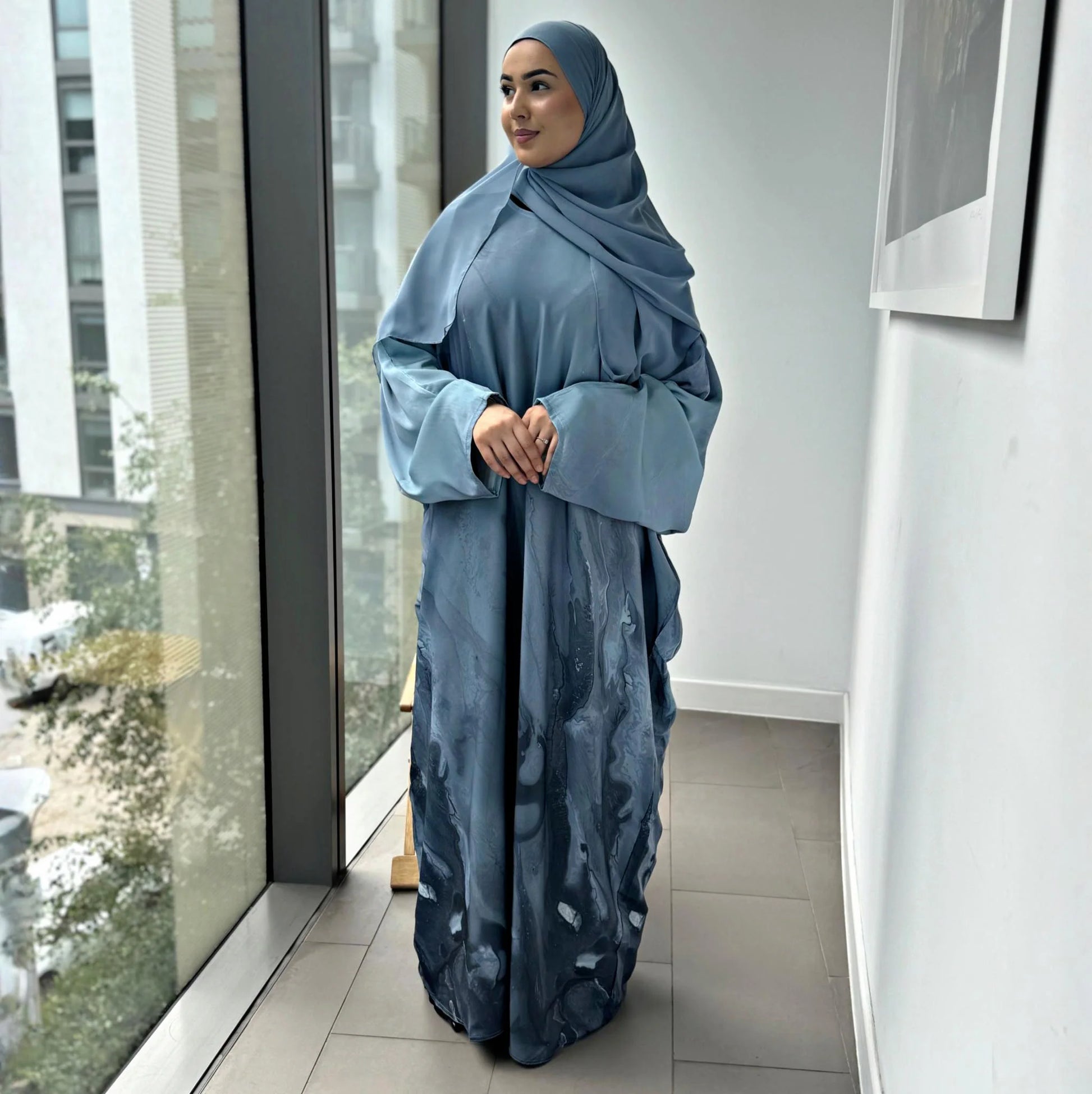 Graceful Water Blue Abaya